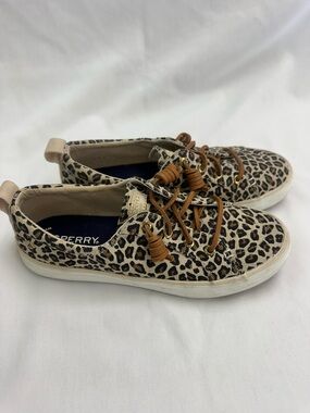Sperry Leopard Print Canvas Sneakers in Tan and Black